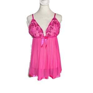 Pink Lace Babydoll Lingerie size extra large with rhinestones Y2K vintage